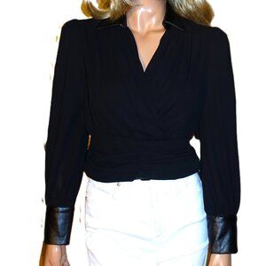 Wear by Erin Andrews Black Faux Wrap Blouse S NWT